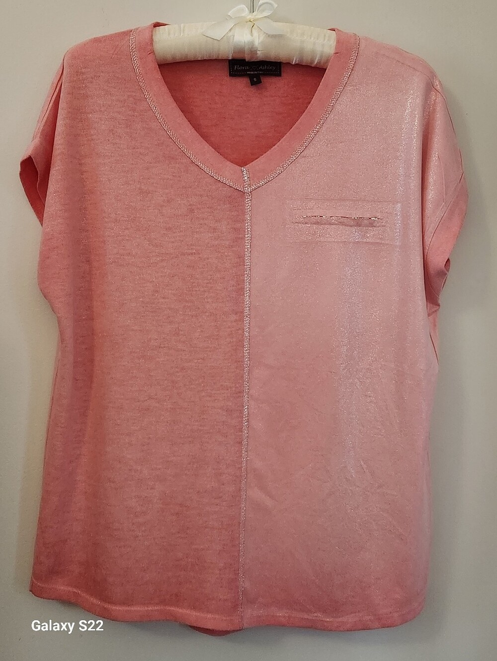 Flora Ashley Melon V-Neck Short Sleeve V Neck Top Made In Italy